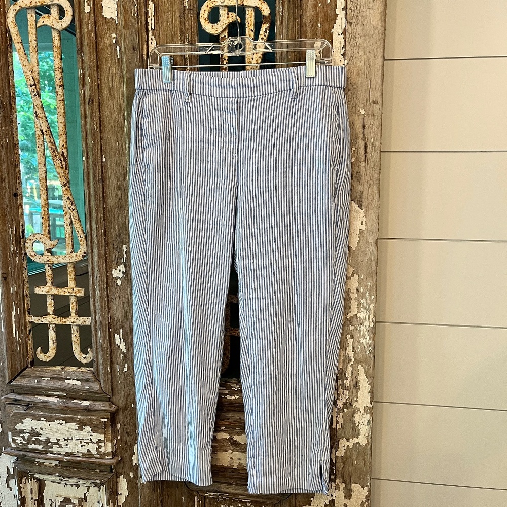 J. Jill Seersucker Ankle Pants - Elastic Waist - EXC COND - Medium Petite